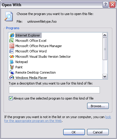 Open With dialog box on Windows XP