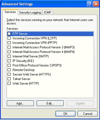 Figure 13-14 The Advanced Settings dialog box for configuring ICF