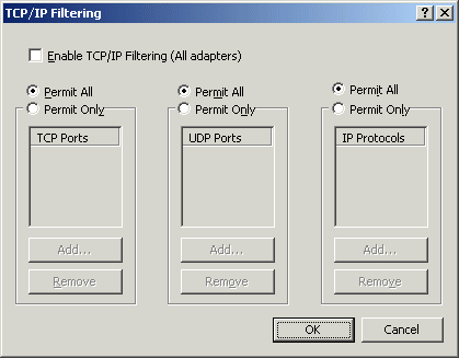 Figure 13-15 The TCP/IP Filtering dialog box