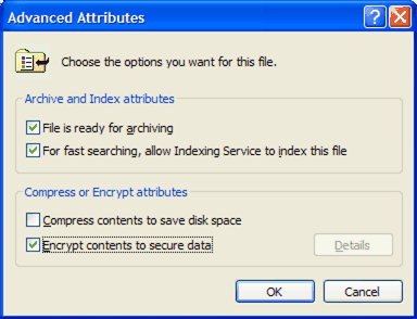 Windows XP Advanced Attributes dialog box