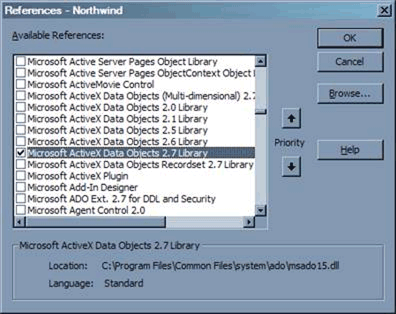 Figure 13   Add a reference to ADO to use the new data access objects in your Access front end
