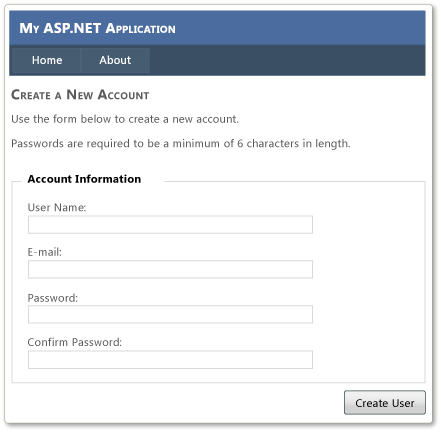 Create A New Account page