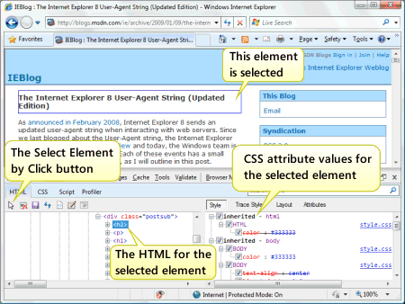 Select Element by Click button and results of selecting an element