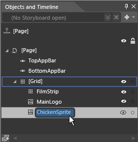 Blend - ChickenSprite - Objects and Timeline panel