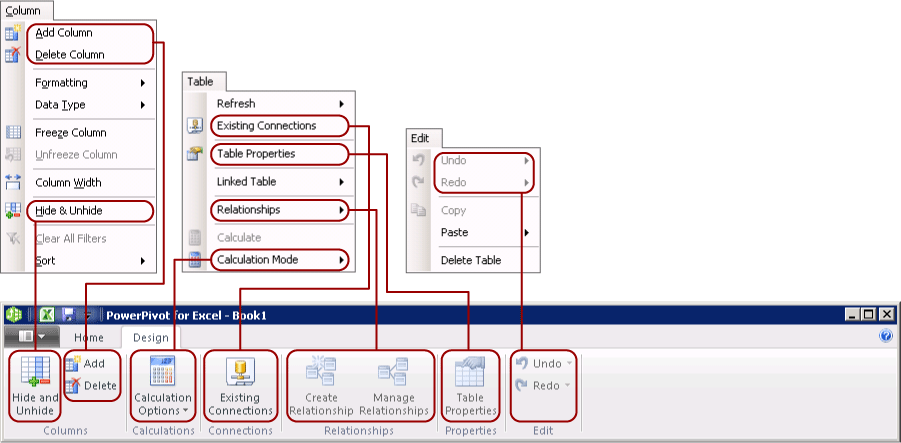 Mapping the ribbon Design tab to Windows XP menus