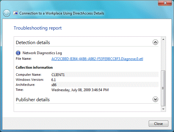 Figure 5: Example of detection details in a troubleshooting report