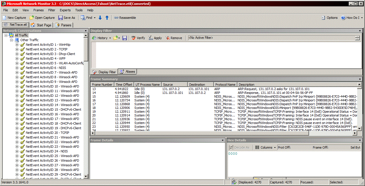 Figure 6: Example of an ETL file with network traffic in Network Monitor 3.3
