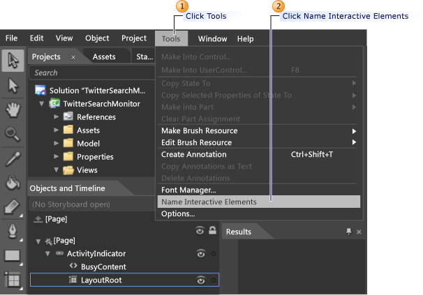 Use Expression Blend to assign unique names