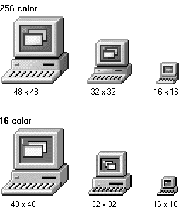 Two color versions in three sizes of icons (zoomed)