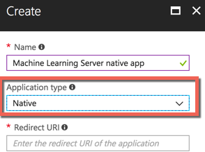 Screenshot that shows where to select the Native application type.