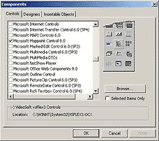 Components dialog box in Visual Basic