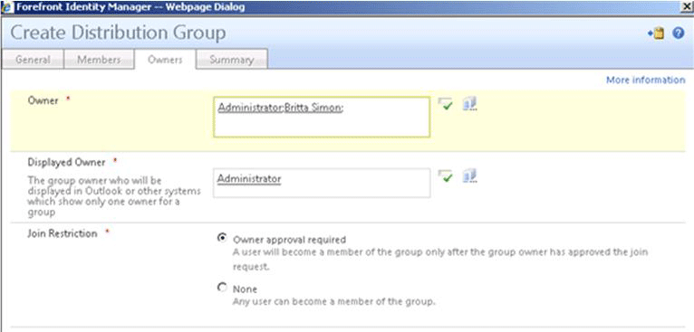 Group owner and joint restriction