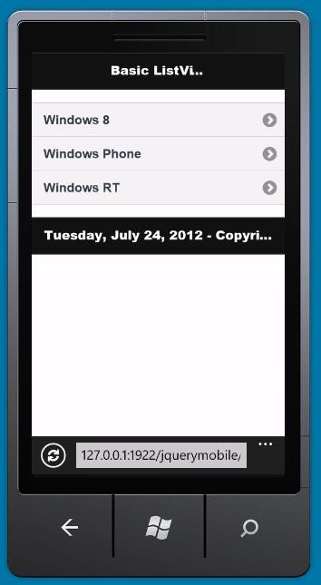 A Simple Listview Displayed in the Windows Phone Emulator