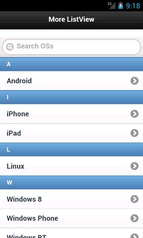Listview with Dividers and Search on an Android Device