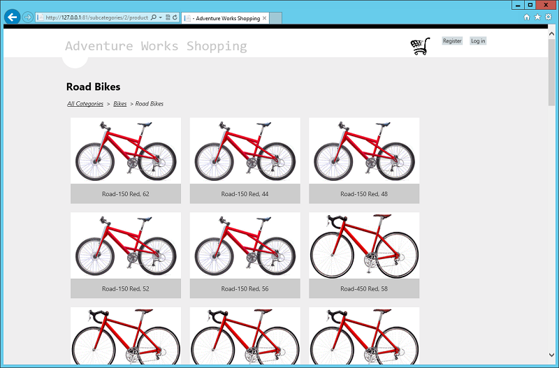 Figure 2 - The subcategories in the Road Bikes category 