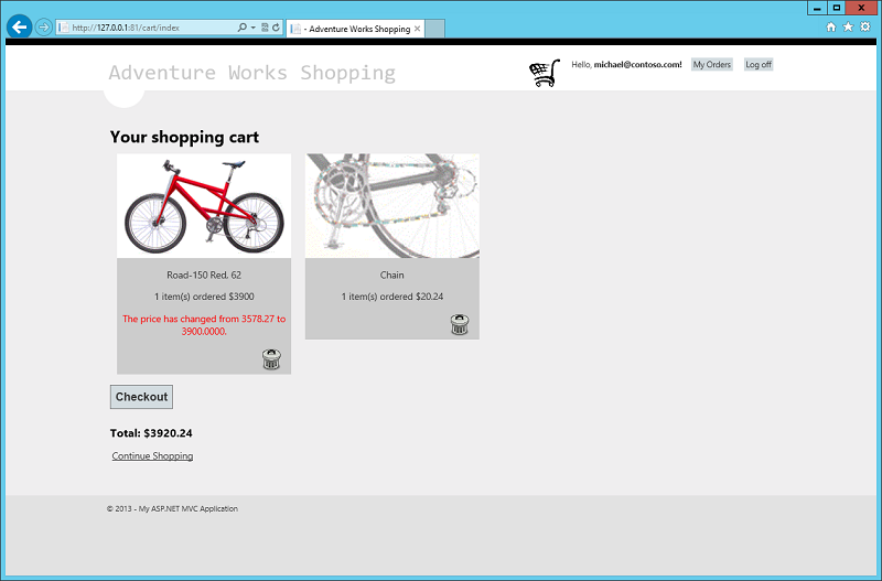 Figure 10 - The shopping cart indicating which items have a different price