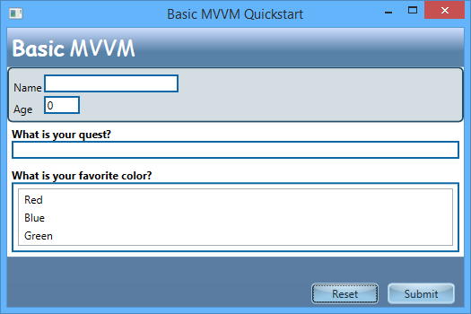 MVVM QuickStart user interface