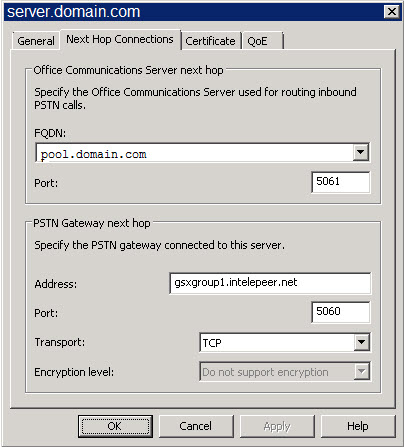 Mediation Server Next Hop Connections Tabbed Page
