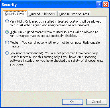 Excel 2003 security options