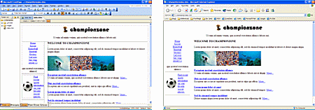 A Web page with no special character formatting in FrontPage (left) and in Internet Explorer (right)