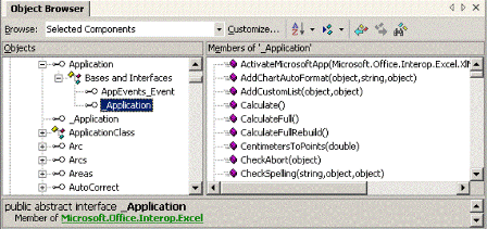 Visual Studio Object Browser showing Excel type library