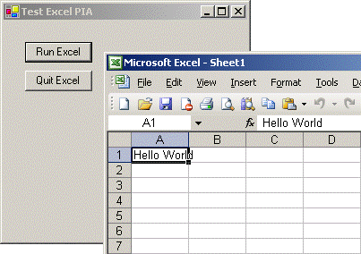 Test Excel PIA Hello World sample