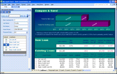 The data now appears in the worksheet and the actions pane (click to see larger image)