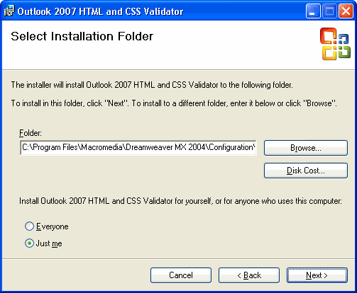 Select the installation folder
