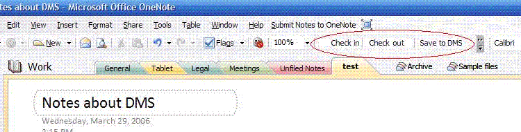 Document management buttons in OneNote