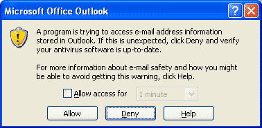 Outlook 2007 executing action warning