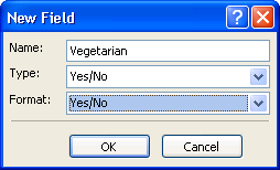 Create a custom Yes/No field Vegetarian.