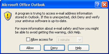 Outlook Address Book warning