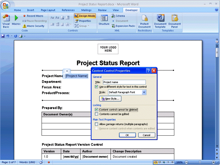 Content controls in Word 2007
