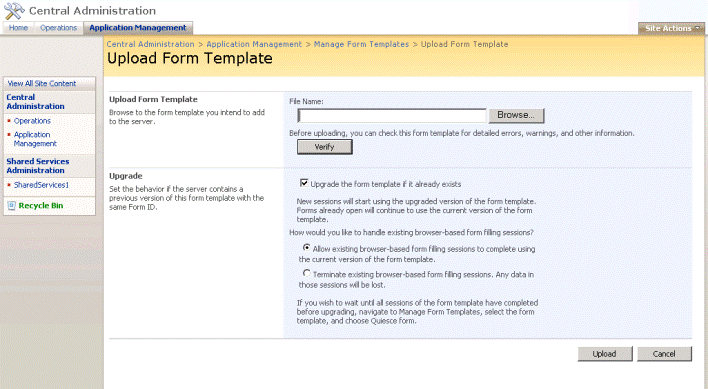 Add a Form Template Central Administration