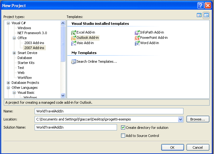 The Outlook 2007 add-in project