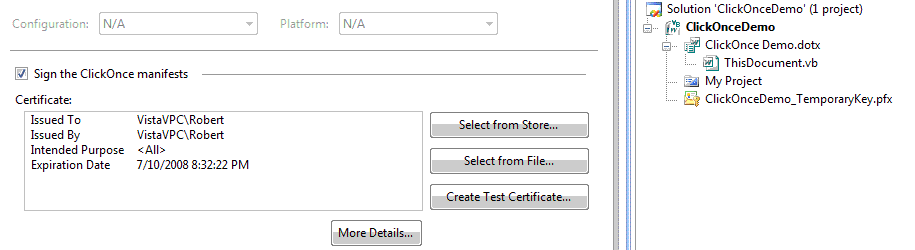 Certificate for signing ClickOnce manifest files