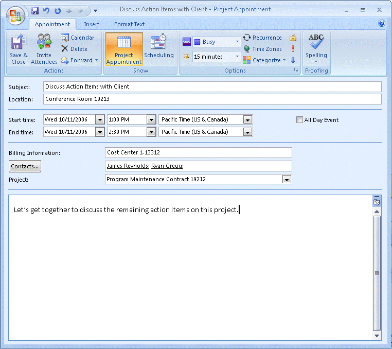 Replacement form region on an appointment item