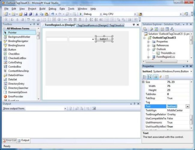 Create form region in Visual Studio 2008