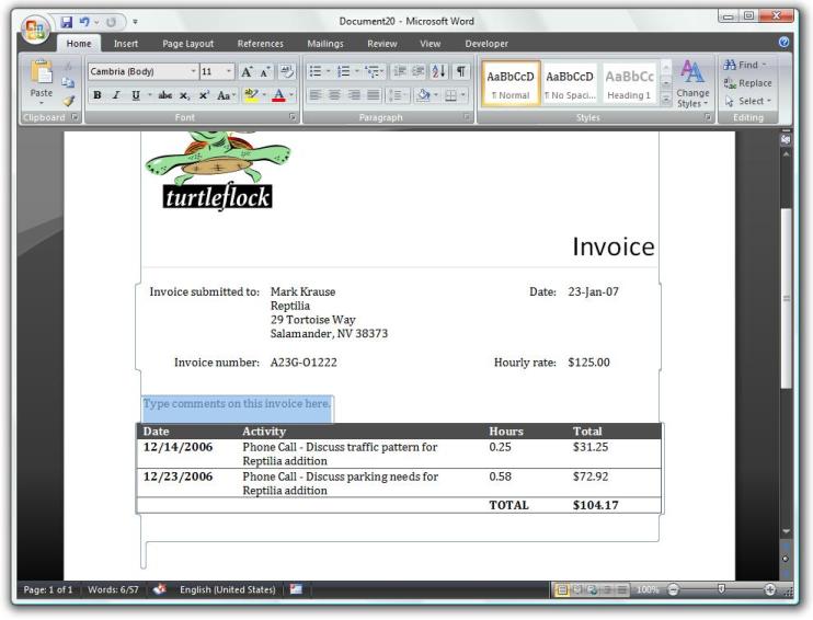 Invoice using Word as a reporting tool