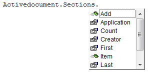 The IntelliSense list for the Sections collection