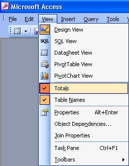 Specifying Totals by using the View menu
