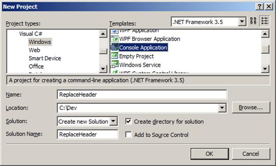 Create new solution in the New Project dialog box