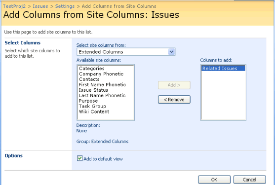Adding columns in the Issues list