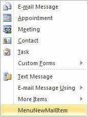 Extending the New Items menu for the Mail module