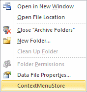 Extending the context menu for a store folder