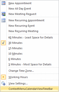 Extending the context menu for the time bar