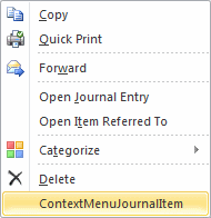 Extending the context menu for a journal item