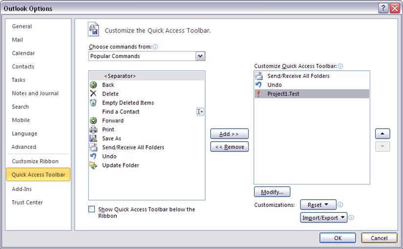 Assigning a macro to the Quick Access Toolbar