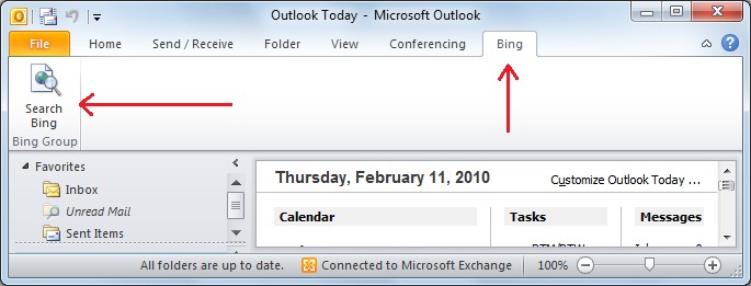 Added tab, group, and button on the Outlook ribbon
