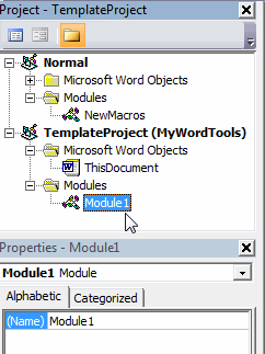 Visual Basic Editor properties window